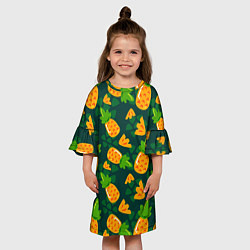 Платье клеш для девочки Ананасы Много ананасов, цвет: 3D-принт — фото 2