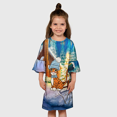 Детское платье Тигренок на фоне зимнего дома / 3D-принт – фото 3