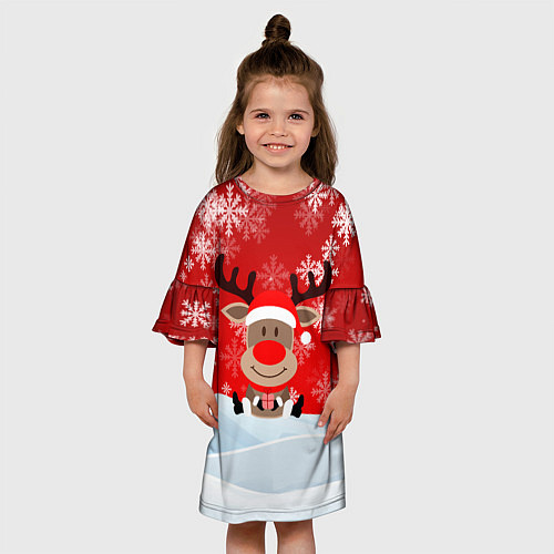 Детское платье Новогодний Олень сидит в снегу / 3D-принт – фото 3