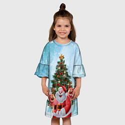Платье клеш для девочки Санта и олени, цвет: 3D-принт — фото 2