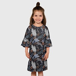 Платье клеш для девочки Узор из еловых веток и шишек Акварельный рисунок, цвет: 3D-принт — фото 2