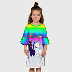 Платье клеш для девочки Луна и Артемис под радугой, цвет: 3D-принт — фото 2