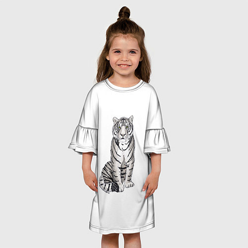 Детское платье Сидящая белая тигрица / 3D-принт – фото 3