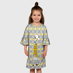 Платье клеш для девочки Милая жирафа в шарфе, цвет: 3D-принт — фото 2