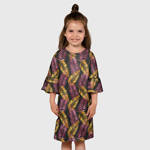 Детское платье Тропические листья pink / 3D-принт – фото 3