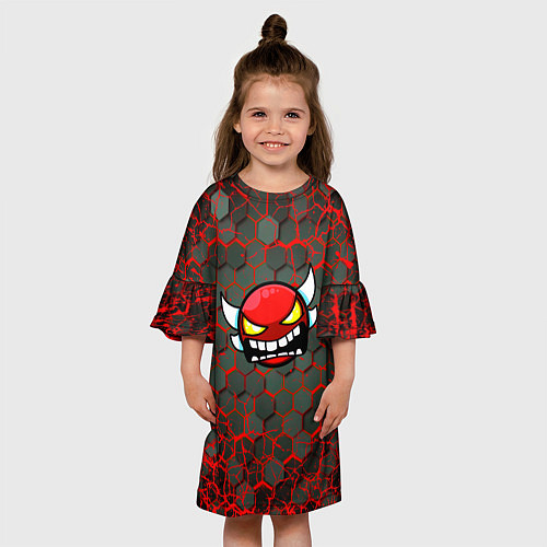 Детское платье Geometry Dash красные соты / 3D-принт – фото 3