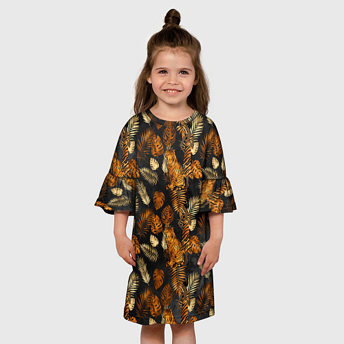 Детское платье Тигры и листья Тропики / 3D-принт – фото 3