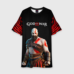 Платье клеш для девочки God of War красные разводы, цвет: 3D-принт