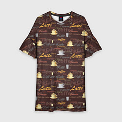 Платье клеш для девочки Разные Кофейные Напитки, цвет: 3D-принт
