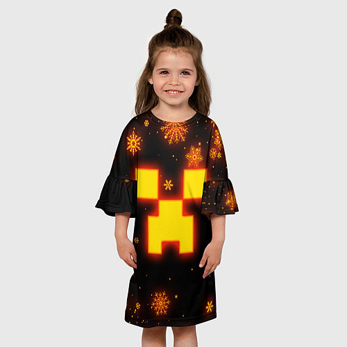 Детское платье НОВОГОДНИЙ ОГНЕННЫЙ КРИПЕР CREEPER FIRE / 3D-принт – фото 3