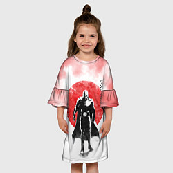 Платье клеш для девочки Сайтама красный дым One Punch-Man, цвет: 3D-принт — фото 2