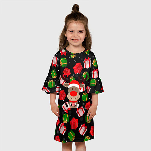 Детское платье Новогодние подарки и Олень / 3D-принт – фото 3