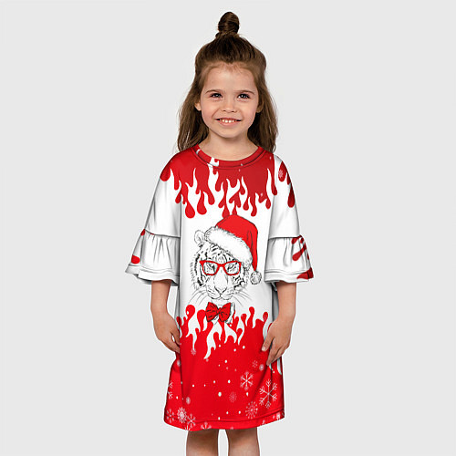 Детское платье Новогодний тигр Нарисованный огонь / 3D-принт – фото 3