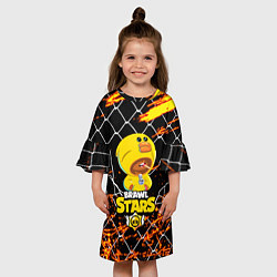 Платье клеш для девочки BRAWL STARS SALLY LEON возле забора, цвет: 3D-принт — фото 2