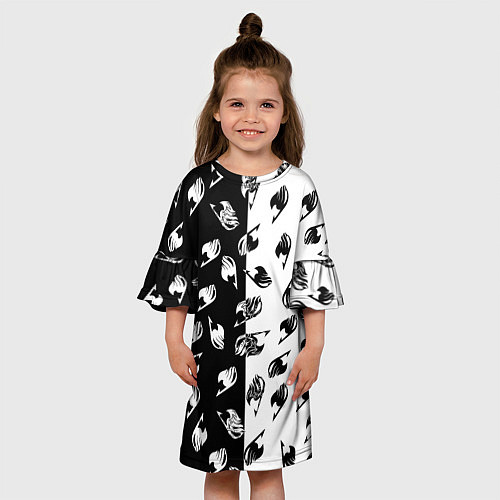 Детское платье FAIRY TAIL BLACK WHITE ХВОСТ ФЕИ СИМВОЛЫ ЧЁРНО БЕЛ / 3D-принт – фото 3
