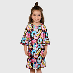 Платье клеш для девочки Узор из сладостей на черном фоне, цвет: 3D-принт — фото 2