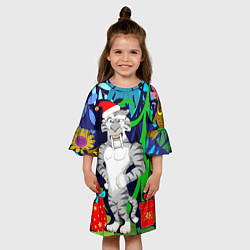 Платье клеш для девочки Новогодний тигр в джунглях, цвет: 3D-принт — фото 2