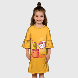 Платье клеш для девочки Кактус и кружка с кофе, цвет: 3D-принт — фото 2