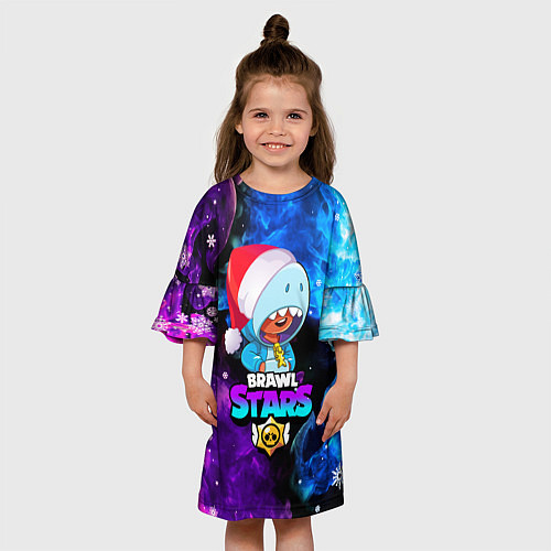 Детское платье LEON SHARK НОВОГОДНИЙ BRAWL STARS НЕОНОВЫЙ ОГОНЬ / 3D-принт – фото 3