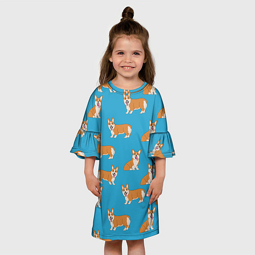 Детское платье Счастливые корги паттерн / 3D-принт – фото 3