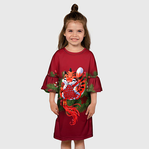 Детское платье Игривый китайский тигр / 3D-принт – фото 3