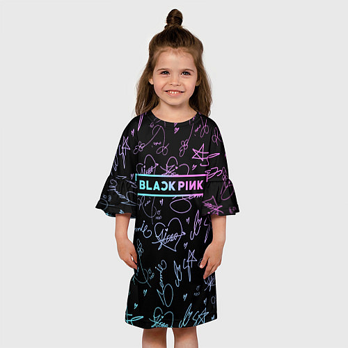 Детское платье NEON BLACKPINK АВТОГРАФЫ / 3D-принт – фото 3