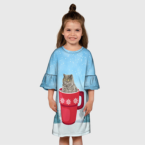 Детское платье Удивленный котик в кружке / 3D-принт – фото 3