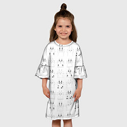 Платье клеш для девочки Котики белые с черным, цвет: 3D-принт — фото 2