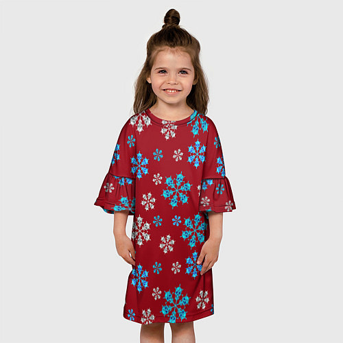 Детское платье Снежинки Черепа красный / 3D-принт – фото 3