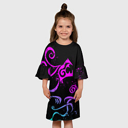 Платье клеш для девочки НЕОНОВЫЙ ДРАКЕН DRAKEN TATTOO, цвет: 3D-принт — фото 2