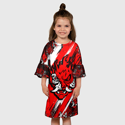 Детское платье SAMURAI CYBERPUNK 2077 RED AND WHITE / 3D-принт – фото 3