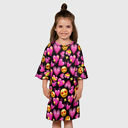 Платье клеш для девочки Эмодзи сердечки, цвет: 3D-принт — фото 2