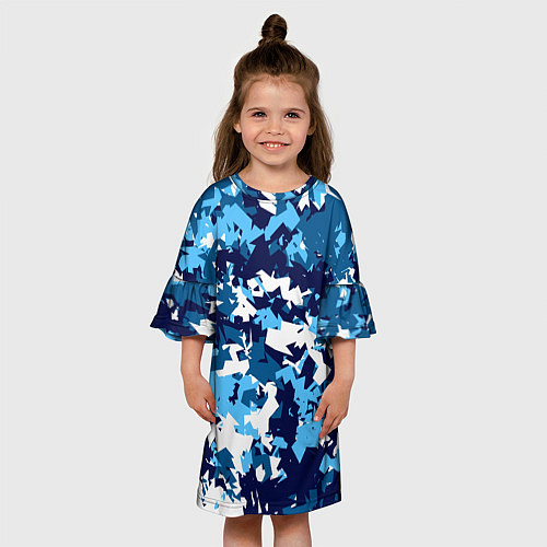 Детское платье Сине-бело-голубой камуфляж / 3D-принт – фото 3
