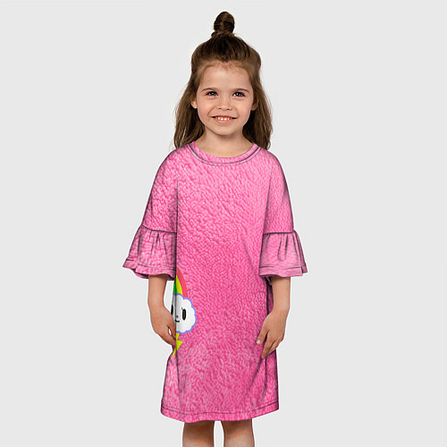 Детское платье Облачко на розовом мехе с радугой парная / 3D-принт – фото 3