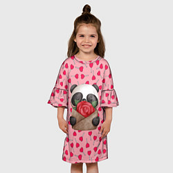 Платье клеш для девочки Панда с валентинкой день влюбленных, цвет: 3D-принт — фото 2