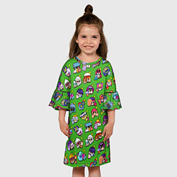 Платье клеш для девочки Особые редкие значки Бравл Пины зеленый фон Brawl, цвет: 3D-принт — фото 2