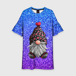 Платье клеш для девочки Зимний гном в шапке, цвет: 3D-принт