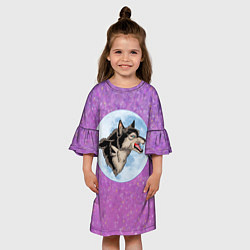 Платье клеш для девочки Волк оборотень и Луна, звёздное небо, цвет: 3D-принт — фото 2