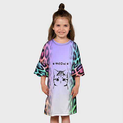 Детское платье Котик MEOW на радужном леопарде принт / 3D-принт – фото 3