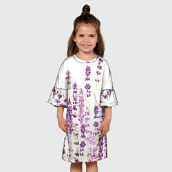 Платье клеш для девочки Цветы Лаванды акварелью, цвет: 3D-принт — фото 2