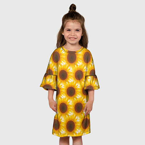 Детское платье Желтые подсолнухи паттерн / 3D-принт – фото 3