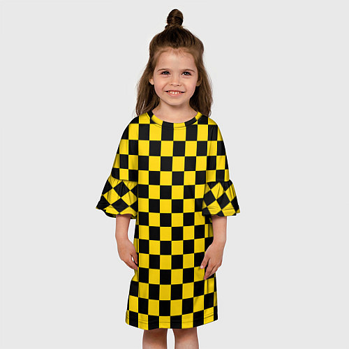 Детское платье Такси Шахматные Клетки / 3D-принт – фото 3