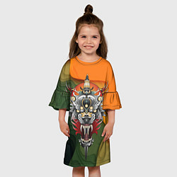 Платье клеш для девочки Голова самурайского тигра, цвет: 3D-принт — фото 2