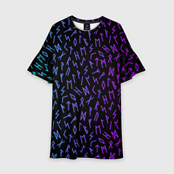 Платье клеш для девочки Рунический алфавит Neon pattern, цвет: 3D-принт