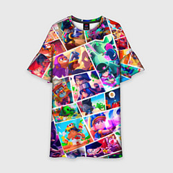 Платье клеш для девочки Комикс Бравл старс Все персонажи, цвет: 3D-принт