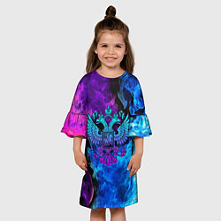 Платье клеш для девочки НЕОНОВЫЙ ГЕРБ РОССИИ ОГОНЬ NEON FIRE, цвет: 3D-принт — фото 2