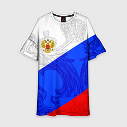 Платье клеш для девочки Российский герб: триколор, цвет: 3D-принт