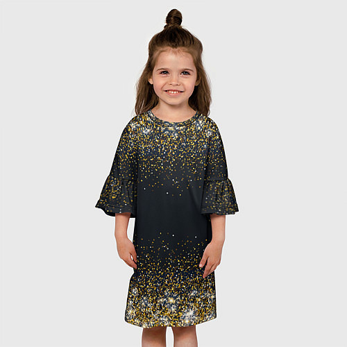 Детское платье Золотые блестки на темном фоне Сияющий глиттер, бл / 3D-принт – фото 3