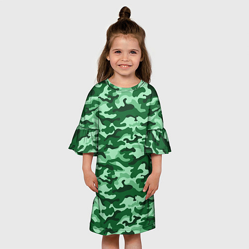 Детское платье Зеленый монохромный камуфляж / 3D-принт – фото 3