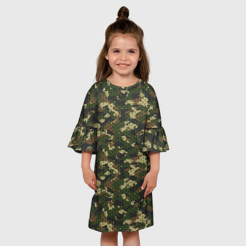 Детское платье Камуфляж лесной с высокотехнологичной гексагональн / 3D-принт – фото 3
